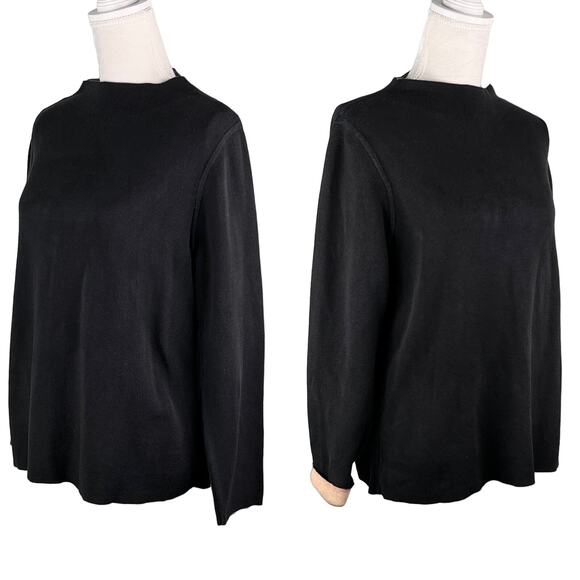 Eileen Fisher Sweater Large Silk Blend Black Beige Contrast Sleeve - Picture 5 of 15